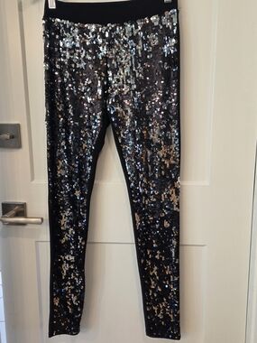 Nordstrom Black & Silver Disco Sequin Skinny Leggings Size S NYE Party Glam